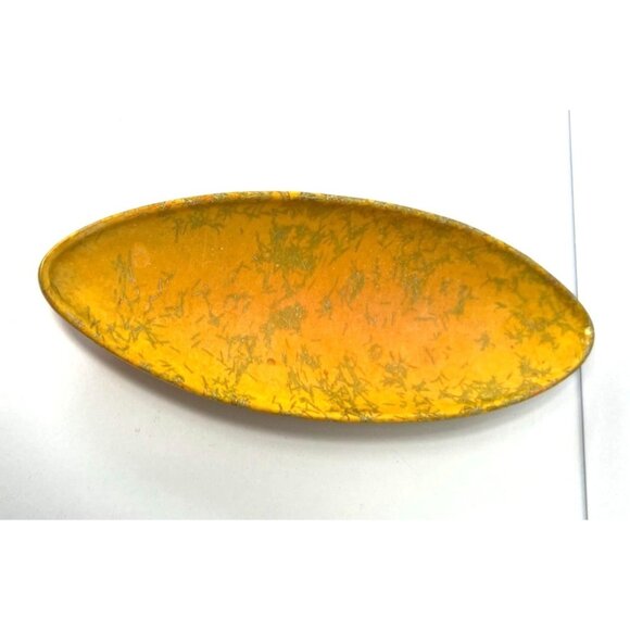 Vintage Mid-Century Modern Yellow Melamine Dish Green Filament Pirogue Platter - Picture 2 of 5